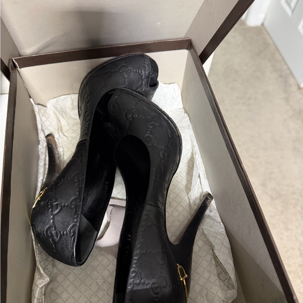 Gucci Black Embossed Leather Heels